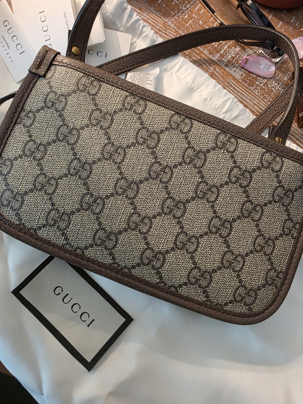 Gucci Ophidia Triple Flat Crossbody Bag GG Coated Canvas Mini - Picture 4 of 4